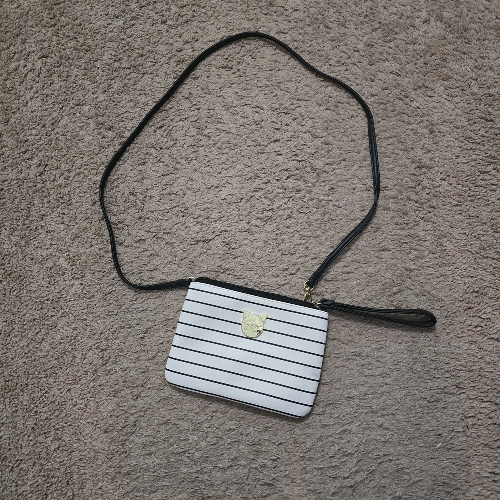Betsey Johnson Black and White Striped Crossbody Bag